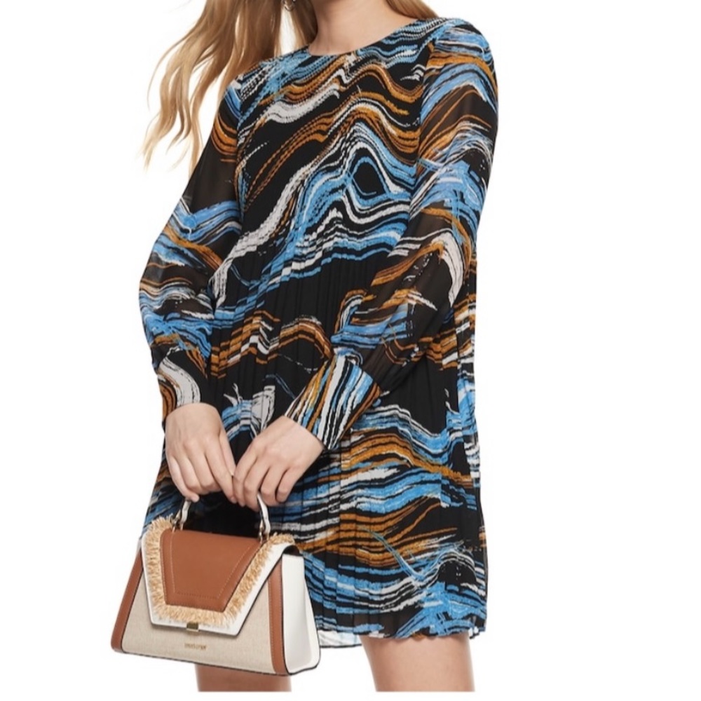 New Nine West crystal pleated shift dress